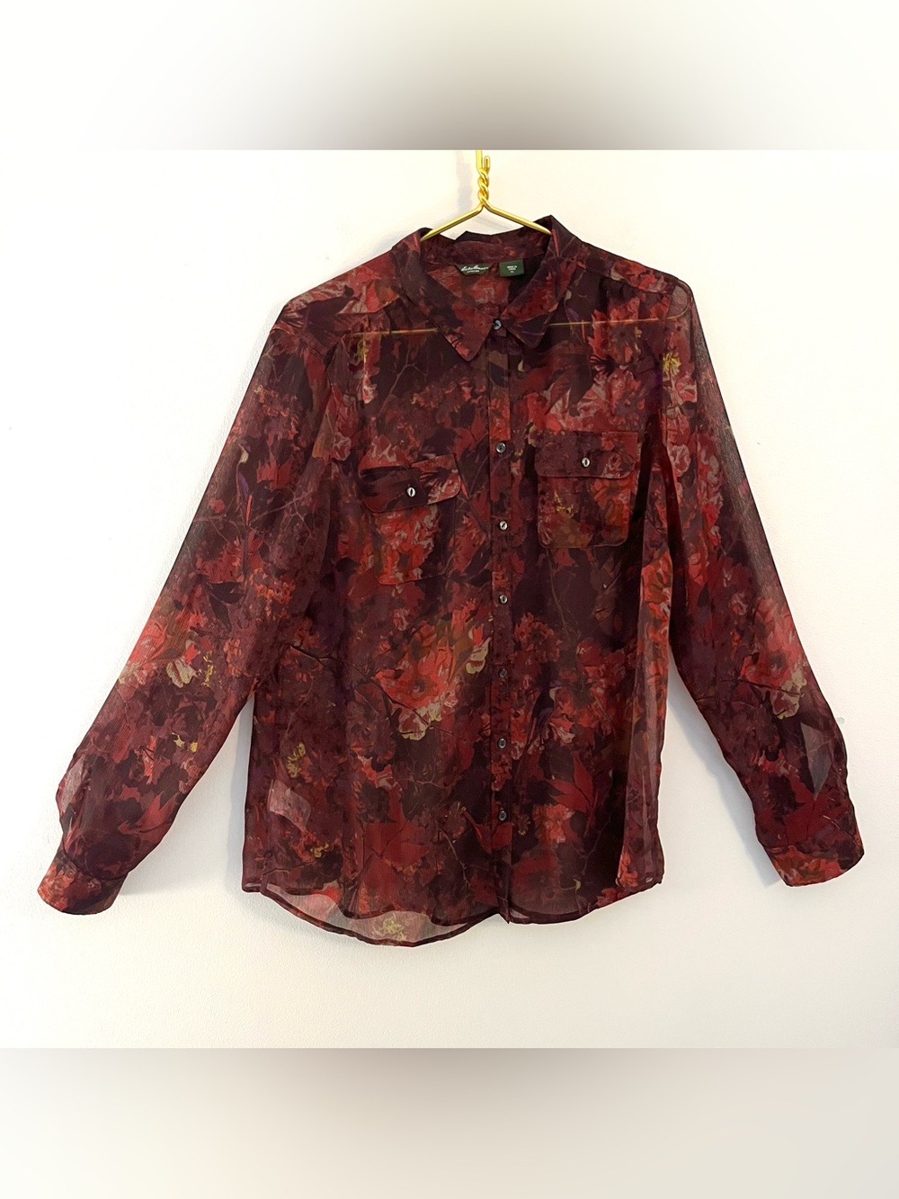 Eddie Bauer Womens Fall Colors Sheer Textured Lightweight Button Up Shirt XL